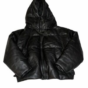 Zara Black Faux Leather Puffer Jacket